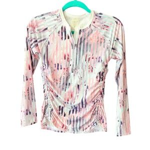 Calia by Carrie Underwood Womens XS Rash Guard Long Sleeve Floral Ruched Zip Top